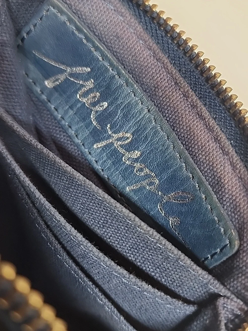 Free People Blue Leather Wallet Minimalist Unisex Quality Made